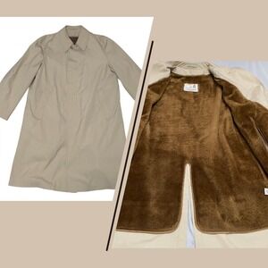 Vtg London Fog Men's Beige Trench Coat Removeable Faux Fur Lining 40R Old Money